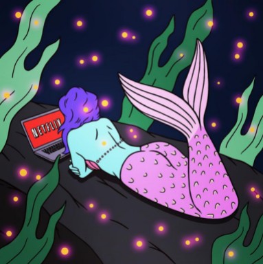 Robin Eisenberg Mermaid watching Netflix