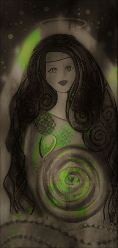 Goddess and Saint Brigid Art Dark with Green swirls