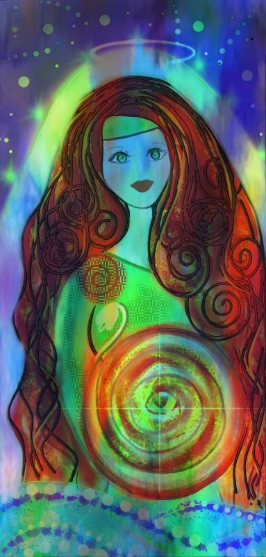 Saint Brigid Goddess Imbloc Cosmic Northern Lights Psychedelic Art